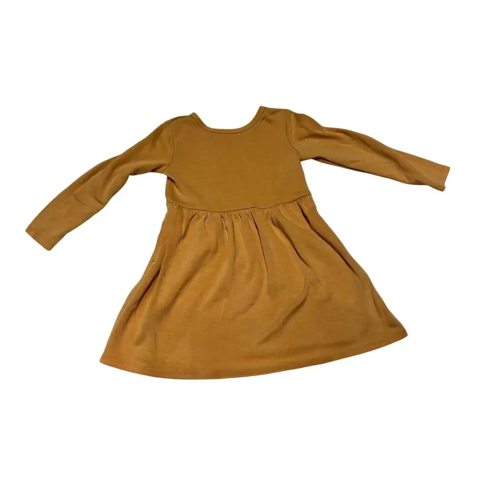 Cat & Jack Mustard Long Sleeve Knit Dress Girls XS 4/5 Cottagecore Playtime
